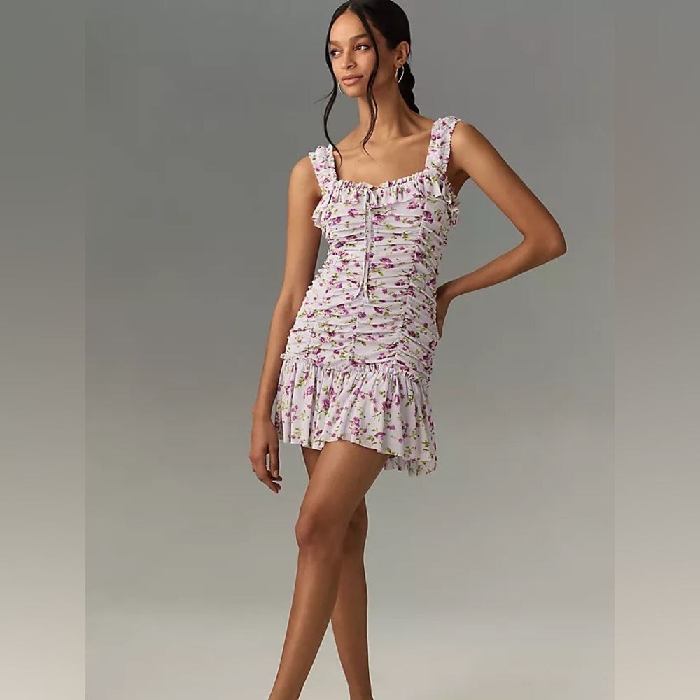 NWOT Anthropologie Sleeveless Ruched Floral Mini Dress